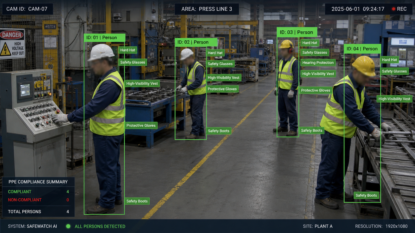 Occupational safety monitoring with computer vision